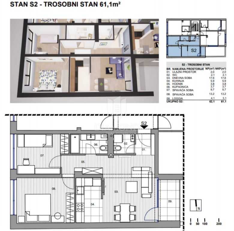 Apartment , Gajnice, Podsused - Vrapče, 61,10 m&sup2;