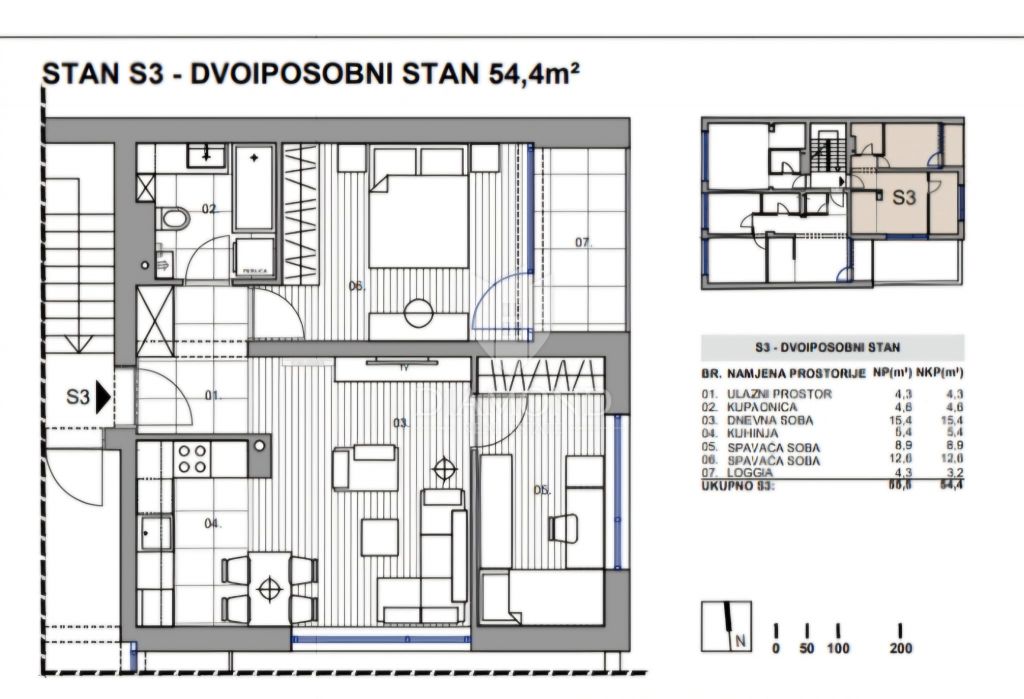 Wohnung, Donje Vrapče, Stenjevec, 54,40 m&sup2;